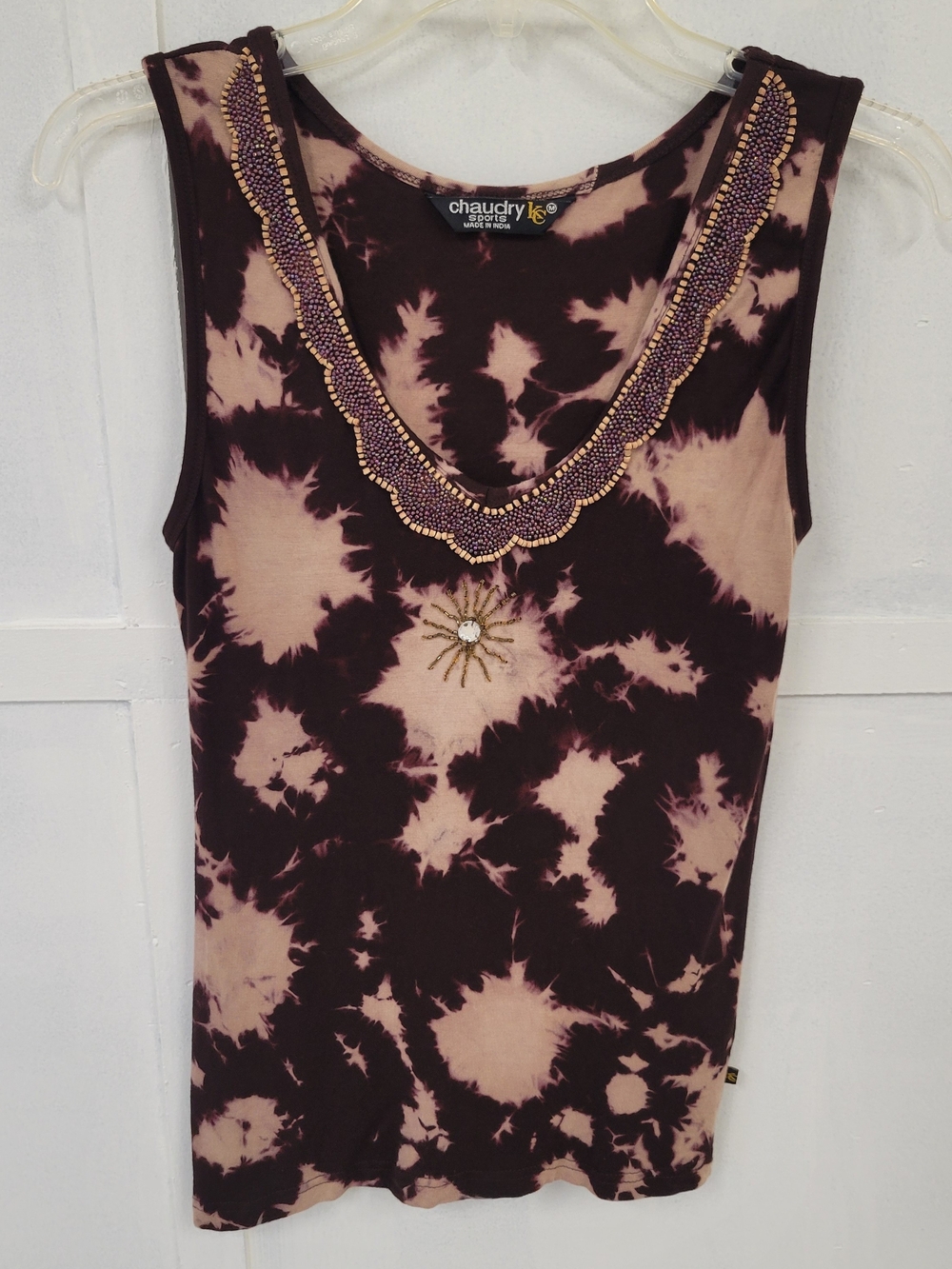 Women's Chaudry Sports Vintage Beaded Tie Dye Tank Top